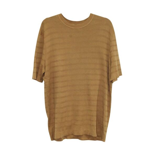 Theory Elden Textured Striped T-Shirt in Brown Cotton